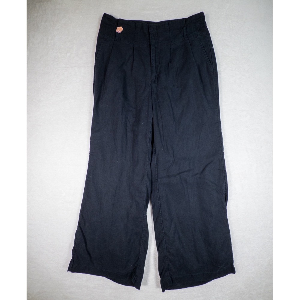 The Limited Black Linen Blend‎ Wide Leg Cropped Pants Women Size 6 Made in India